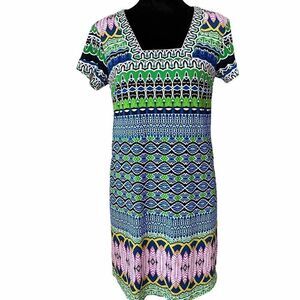 Laundry by Shelli Segal Gorgeous Blue & Green Short Sleeve Dress